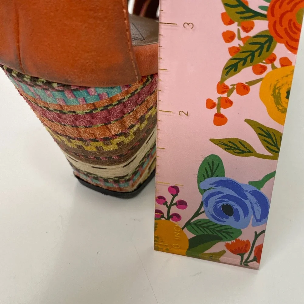 John Fluevog The Purpose‎ Objective Fisherman Heeled Sandals Multi Color Size 10